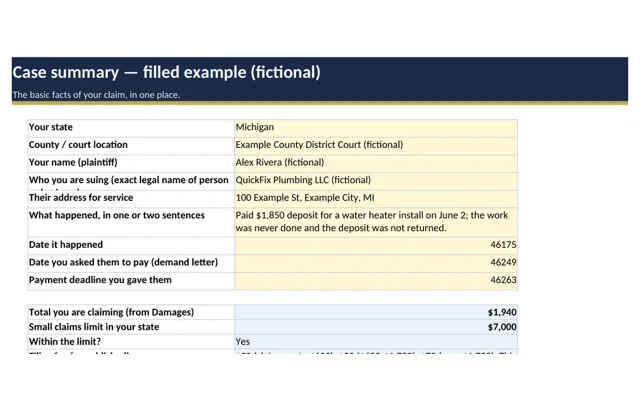 Small claims case summary checking a claim against the state limit